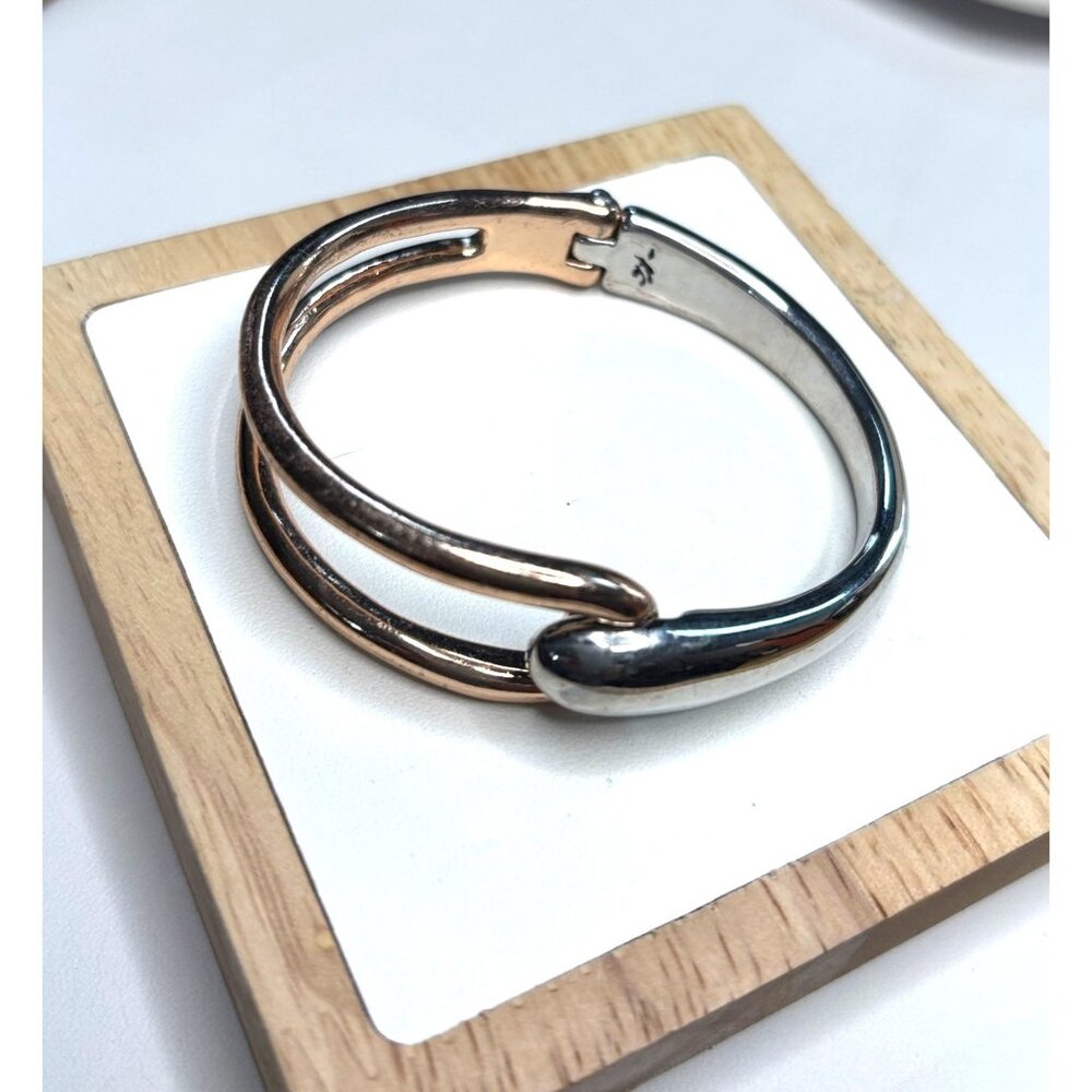 Kenneth Cole Silver & Rose Gold-Tone Hinged Oval Bangle Bracelet